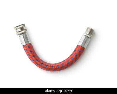 Top view of bicycle air pump extension hose isolated on white Stock Photo