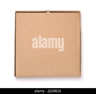Top view of blank brown cardboard pizza box isolated on white Stock Photo
