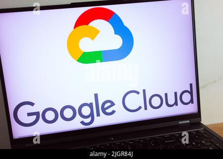 KONSKIE, POLAND - July 11, 2022: Google Cloud Platform logo displayed on laptop computer screen Stock Photo