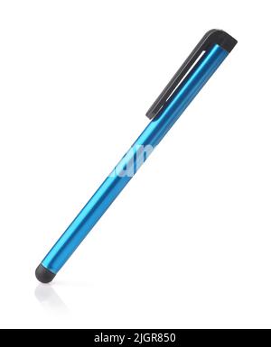 Blue capacitive touchscreen stylus isolated on white Stock Photo
