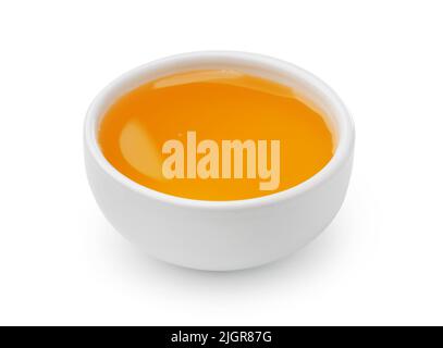 Ceramic bowl of fresh honey isolated on white Stock Photo