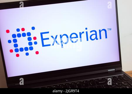 KONSKIE, POLAND - July 11, 2022: Experian consumer credit reporting company logo displayed on laptop computer screen Stock Photo