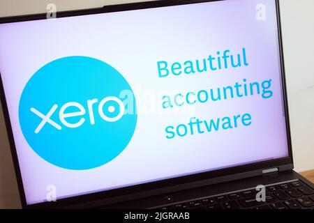 KONSKIE, POLAND - July 11, 2022: Xero technology company logo displayed on laptop computer screen Stock Photo