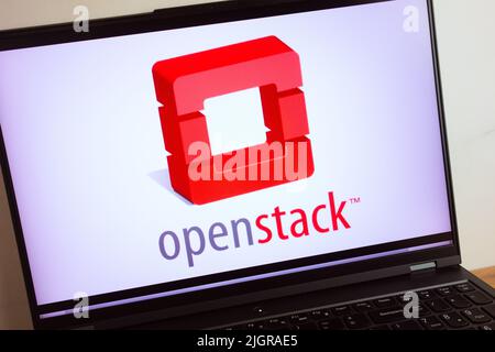 KONSKIE, POLAND - July 11, 2022: OpenStack cloud computing platform logo displayed on laptop computer screen Stock Photo