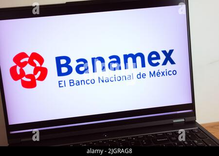 KONSKIE, POLAND - July 11, 2022: Banamex bank logo displayed on laptop computer screen Stock Photo