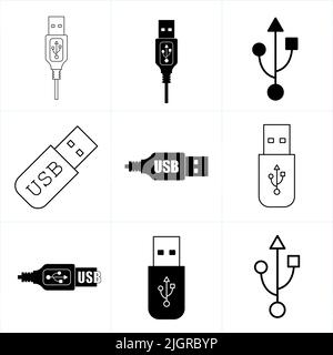 Vector black usb icons set. usb set sign, logo, symbol Stock Vector