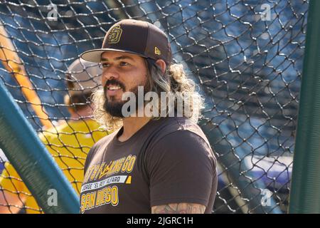 San Diego Padres' Jorge Alfaro batting during the sixth inning of a  baseball game against the San Francisco Giants, Friday, July 8, 2022, in  San Diego. (AP Photo/Gregory Bull Stock Photo - Alamy