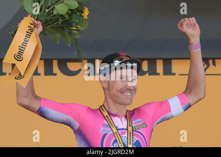 Megeve, France; 12th July 2022;  Tour de France - UCI Cycling Race, stage 10 from Morzine to Megeve, France; stage victory for Magnus Cort Nielsen (DEN) EF Education - Easy Post Stock Photo