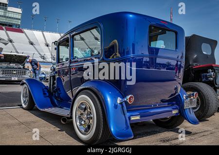 Lebanon, TN - May 14, 2022: Low perspective rear corner view of a 1931 Ford Model A Deluxe Tudor Sedan at a local car show. Stock Photo