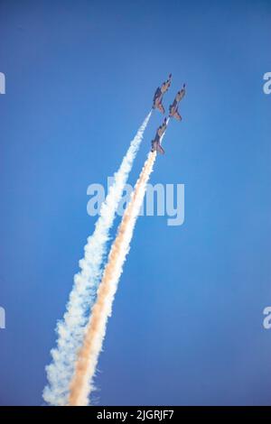 The U.S. Air Force Thunderbirds demonstration team fly in formation in celebration of July 4th. Stock Photo