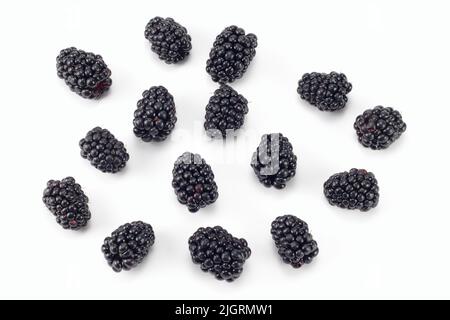 Fresh blackberry isolated on white background. Top view. Stock Photo