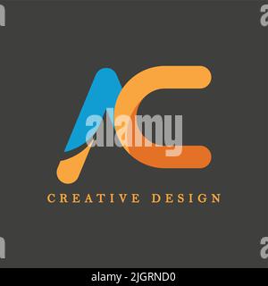 AC Letter Logo Design. typography. blue and orange Colors. Stock Vector