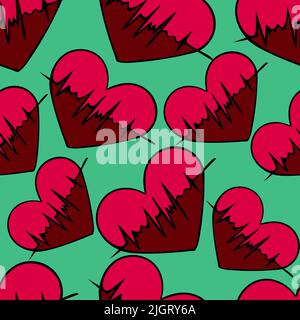 Heart with pulse. Seamless vector pattern. An endlessly repeating ornament. Assessment of arterial pulsation. A vital biological process. Stock Vector