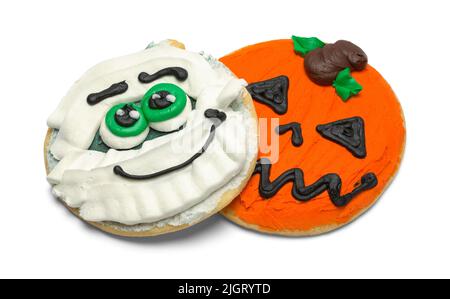 Pumpkin and Monster Halloween Cookies Cut Out on White. Stock Photo