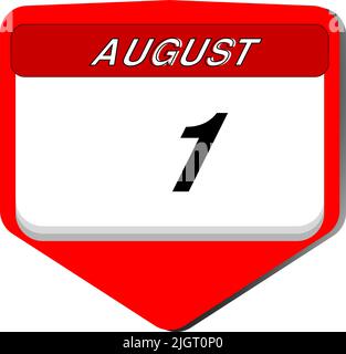 1 August vector icon calendar day. 1 date of august. First day of august. 1st date number. 1 day calendar. Swiss National Day Switzerland. Stock Vector