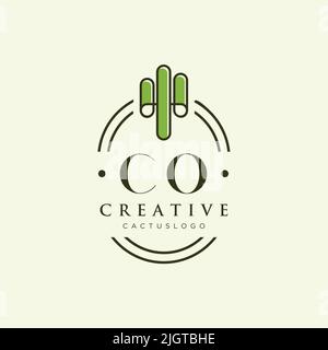 CO Initial letter green cactus logo template vector Stock Vector