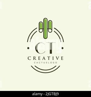 CT Initial letter green cactus logo template vector Stock Vector