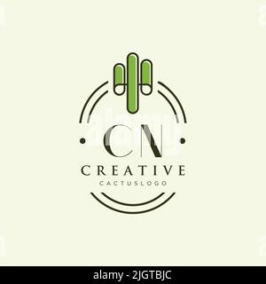 CN Initial letter green cactus logo template vector Stock Vector