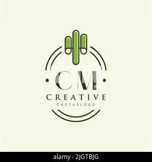 CM Initial letter green cactus logo template vector Stock Vector