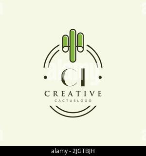 CI Initial letter green cactus logo template vector Stock Vector