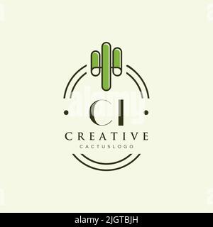 CI Initial letter green cactus logo template vector Stock Vector