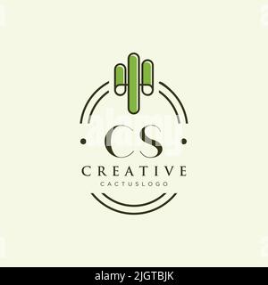 CS Initial letter green cactus logo template vector Stock Vector