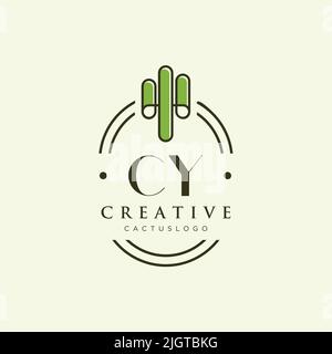 CY Initial letter green cactus logo template vector Stock Vector