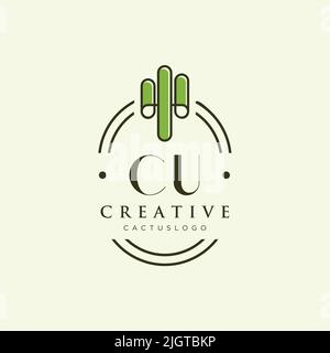 CU Initial letter green cactus logo template vector Stock Vector