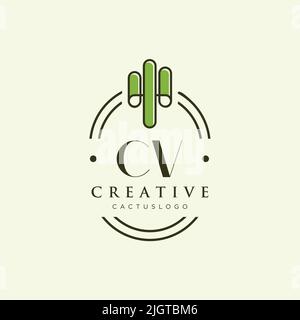 CV Initial letter green cactus logo template vector Stock Vector