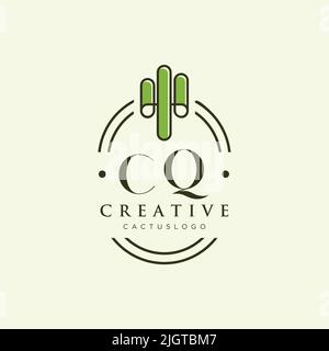 CQ Initial letter green cactus logo template vector Stock Vector