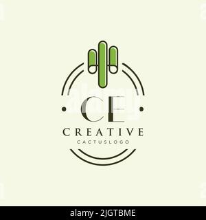 CE Initial letter green cactus logo template vector Stock Vector