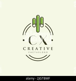 CX Initial letter green cactus logo template vector Stock Vector