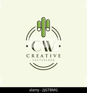 CW Initial letter green cactus logo template vector Stock Vector