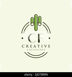 CF Initial letter green cactus logo template vector Stock Vector