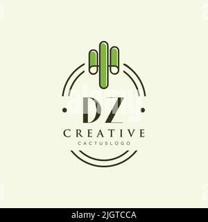 DZ Initial letter green cactus logo template vector Stock Vector