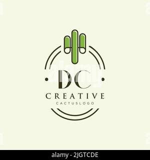 DC Initial letter green cactus logo template vector Stock Vector