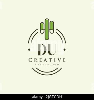 DU Initial letter green cactus logo template vector Stock Vector
