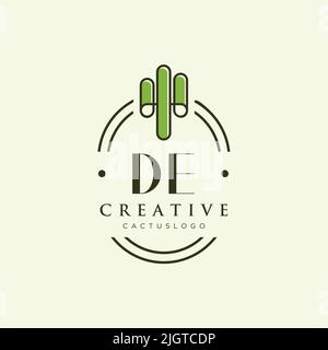 DE Initial letter green cactus logo template vector Stock Vector