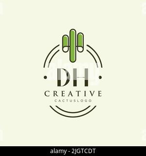 DH Initial letter green cactus logo template vector Stock Vector