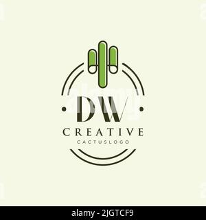 DW Initial letter green cactus logo template vector Stock Vector