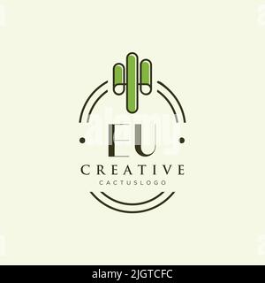 EU Initial letter green cactus logo template vector Stock Vector