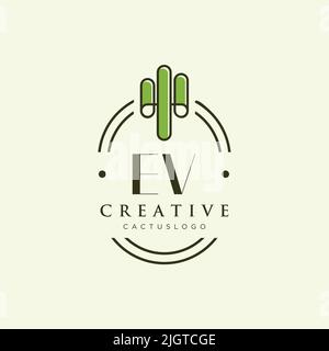EV Initial letter green cactus logo template vector Stock Vector