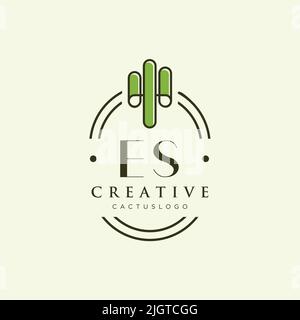 ES Initial letter green cactus logo template vector Stock Vector
