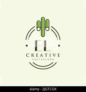 EL Initial letter green cactus logo template vector Stock Vector