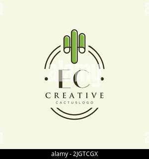 EC Initial letter green cactus logo template vector Stock Vector