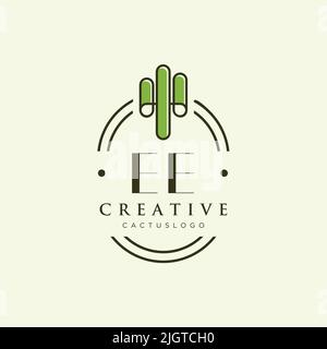 EE Initial letter green cactus logo template vector Stock Vector