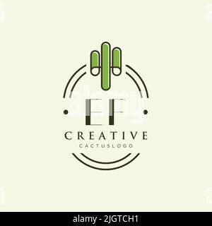 EF Initial letter green cactus logo template vector Stock Vector