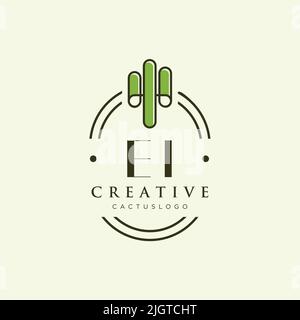 EI Initial letter green cactus logo template vector Stock Vector