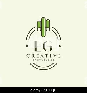 EG Initial letter green cactus logo template vector Stock Vector