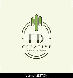 ED Initial letter green cactus logo template vector Stock Vector